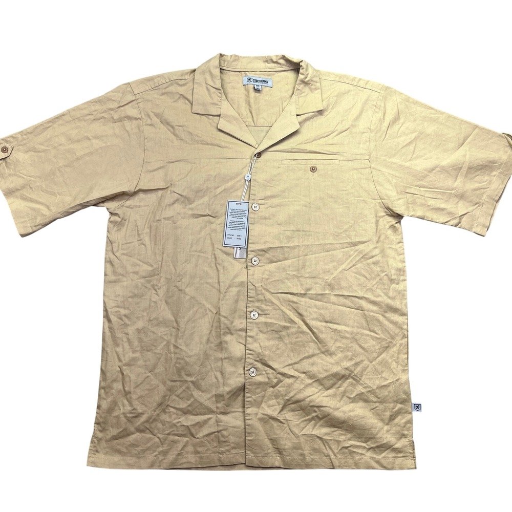 Stacy Adams Soft Touch Linen Shirt Camp Collar Button Up Casual XXL Boho Beach